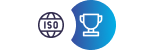 The image is a vector graphic icon representing ISO (International Organization for Standardization) certification, often used to signify that a product or company operates in line with industry best practices and management systems.